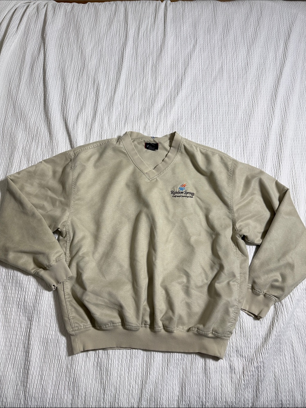 Rainbow Springs Golf and Country Club V-Neck Pullover Sweater in Light Beige.